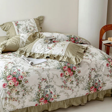Vintage Floral Ruffle Duvet Cover Set | Romantic Cottagecore Bedding